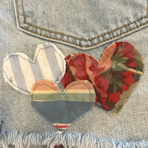 BDG Light Blue layered hearts distressed Patched Jean Shorts sz 30 - Picture 12 of 14